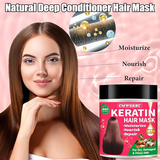 Collagen Hair Mask & Keratin Hair Mask for Damaged Hair,Keratin Hair Treatment,Repair Deep Conditioner for Dry Hair,Vitamin E Natural Hydrating Hair Mask with Argan Oil All Hair Type,Hair Care Gifts