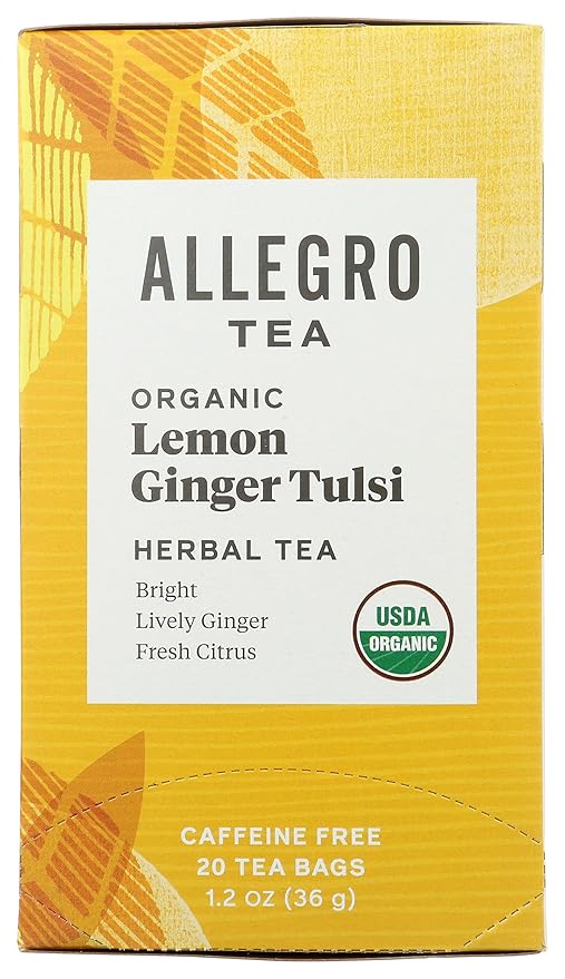 Allegro Tea, Organic Lemon Ginger Tulsi Tea Bags, 20 ct