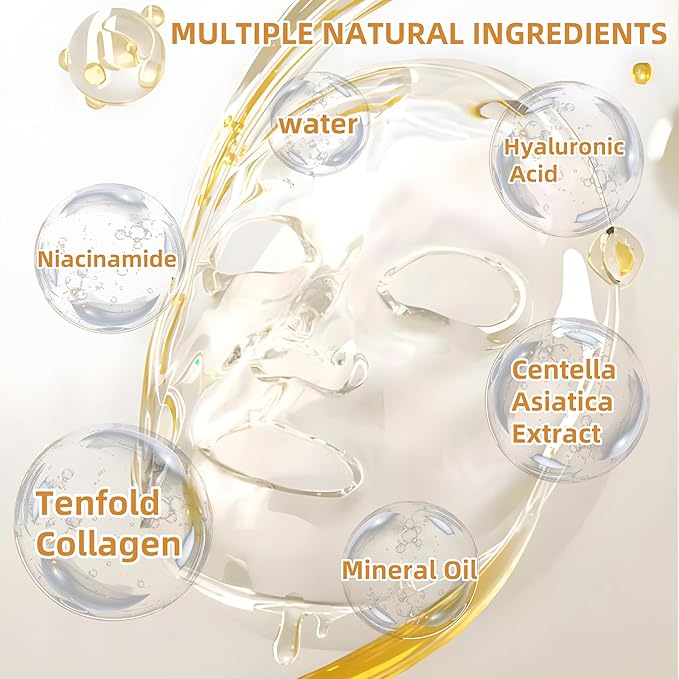 Tenfold Collagen Face Mask, Face Masks Skincare, Hydrates, Moisturizes, Brightens, Firms, and Reduces the Appearance of Fine Lines and Wrinkles, Contains Niacinamide and Hyaluronic Acid (1box)