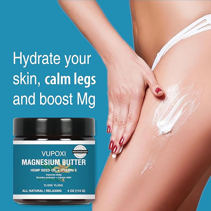 Magnesium Cream for sleep with Hemp Seed Oil, Jojoba oil,Vitamin E and Shea Butter -Magnesium Lotion – Nighttime Magnesium Cream – Legs, Arms or Chest - Topical Magnesium Chloride (4 fl, Ylang Ylang)