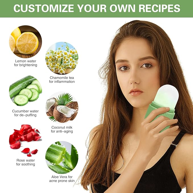 Ice Face Roller, Ice Roller for Face and Eye,Gifts for Mom,Face Roller Skin Care,Naturally Tone and Tighten,Silicone Facial Massage Ice Mold,Reusable Face Massage,Ice Mold for Face Beauty (Green)