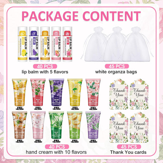 40 Sets Hand Cream Bulk and Lip Balm Bulk Gift Set, Bridal Shower Party Favors and Wedding Favors for Guests with Thank You Card Organza Bags, Baby Shower Favors, Thank You Gifts for Women