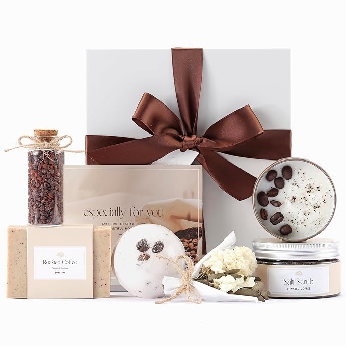 Coffee-Scented Spa Gift Set for Moms & Teachers – Gift Basket for Her - Thoughtful Gifts for Mother’s Day - Teacher Appreciation Gifts - Spa-Inspired at Home - Self-Care Essentials