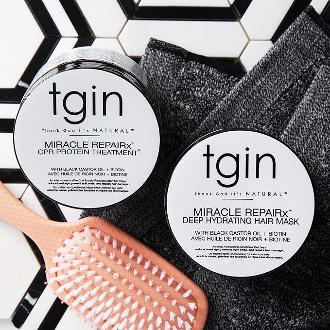 tgin Miracle RepaiRx Strengthening CPR Protein Treatment & Deep Hydrating Hair Mask, for Curly, Coily and Wavy Hair, Repairs, Protects, and Restores Damaged Hair, 12 oz, (Set)