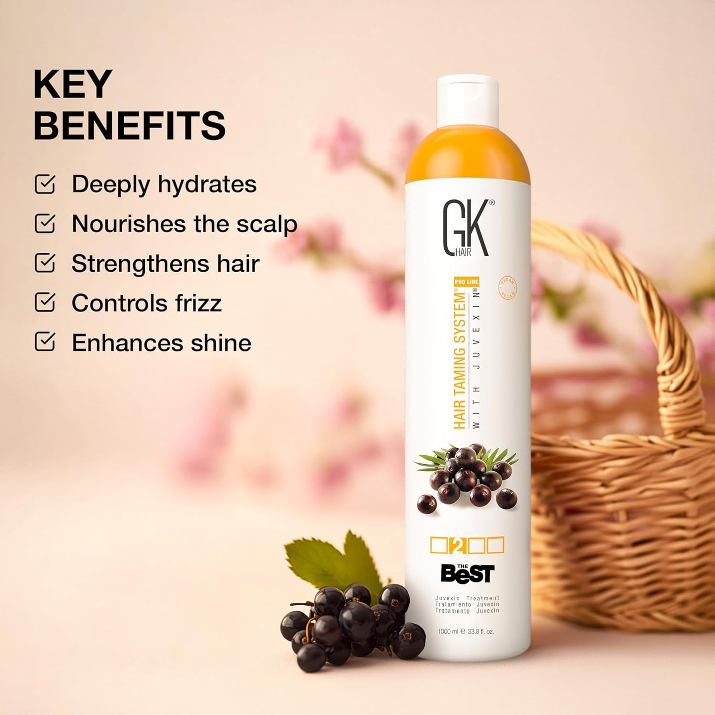 GK HAIR Global Keratin The Best ACAI (33.8 Fl Oz/1000ml) Smoothing Keratin Hair Treatment - Professional Brazilian Complex Blowout Straightening For Silky Smooth & Frizz Free Hair