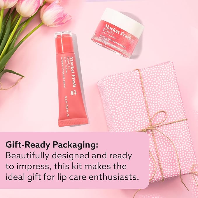 Pretty Pout Lip Kit – Exfoliating Strawberry Lip Scrub & Cherry Lip Peptide Serum | Hydrates, Smooths, and Revitalizes | Cruelty-Free & Clean Beauty