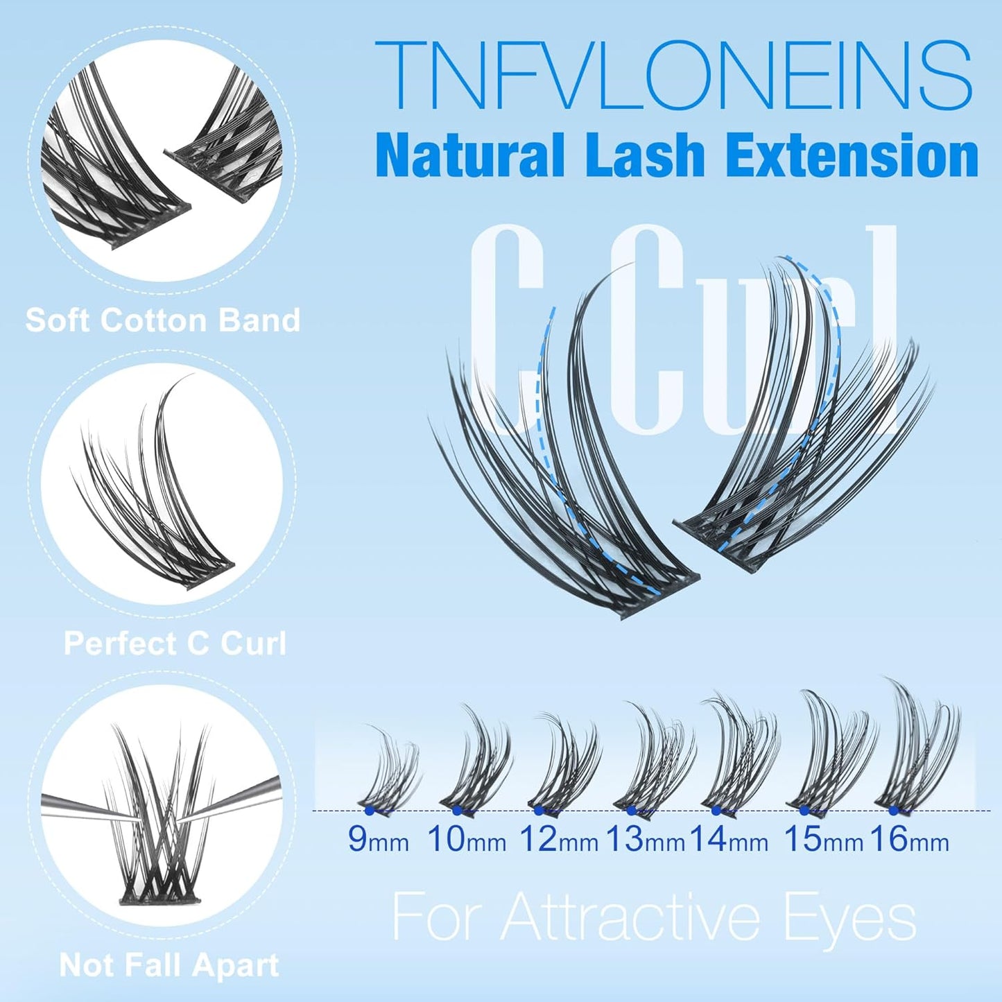 Wispy Lash Clusters Kit Natural Eyelash Extension Kit C Curl Lash Extension Kit Waterproof Individual Lashes Clusters DIY Cluster Eyelash Extensions Soft Eyelash Clusters Kit,Bond and Seal TNFVLONEINS