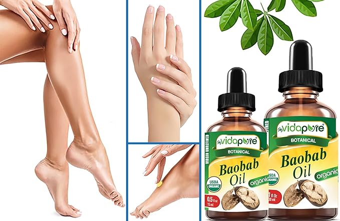 MYVIDAPURE Organic BAOBAB OIL Certified Organic 100% Natural Pure VIRGIN UNREFINED. 1 Fl.oz.- 30 ml. For Skin, Face, Hair, Lip and Nail Care