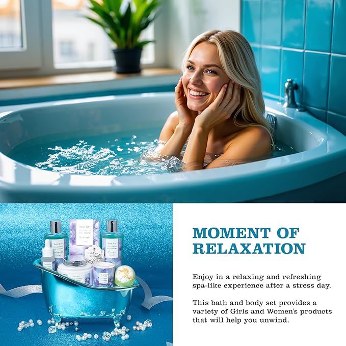 Mother's Day Gifts for Mom 9Pcs Luxury Spa Gift Basket for Women, Unique Spa Gift Basket Set Gifts for Women , Men, EUCALYPTUS Home Spa Kit Bath and Body Gifts Set, Luxury Gift Basket for Birthday