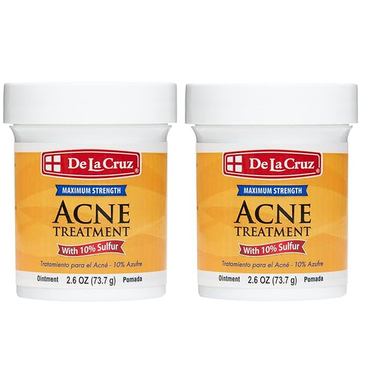 De La Cruz 10% Sulfur Ointment - Cystic Acne Treatment for Face and Body - Daily 10 Min Spot Treatment Mask Safe and Effective Game Changing Hormonal Acne Treatment that Clears Up Pimples 2.6oz 2 Pack