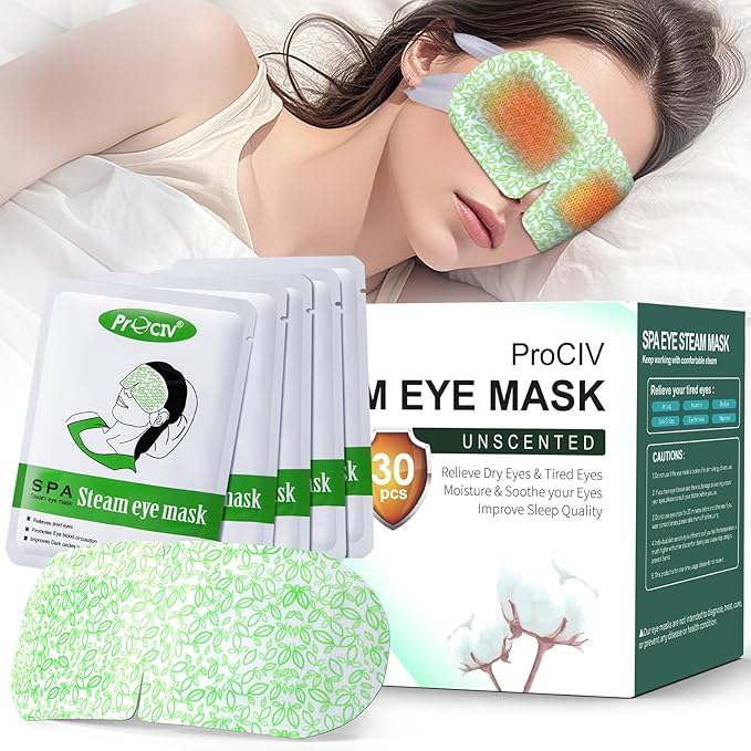 ProCIV 30 Packs Steam Eye Mask, Heated Eye Masks Relaxing Gifts for Women Soothing Eye Fatigue Hot Sleep Mask, Warm Eye Compress for Dry Eyes, Disposable Mask for Travel Essentials