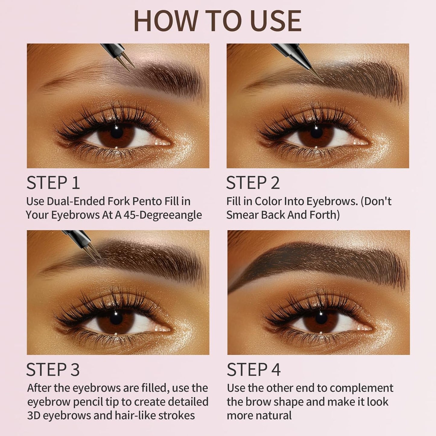 Eyebrow Pencils for Women, 2-in-1 Dual-Ended Microblading Eyebrow Pencil Waterproof with 2 Fork Tip and Spoolie Brush for Hair-Like Natural Brows Eyebrow pen, Non-Dry, Last All-Day (Light Brown)