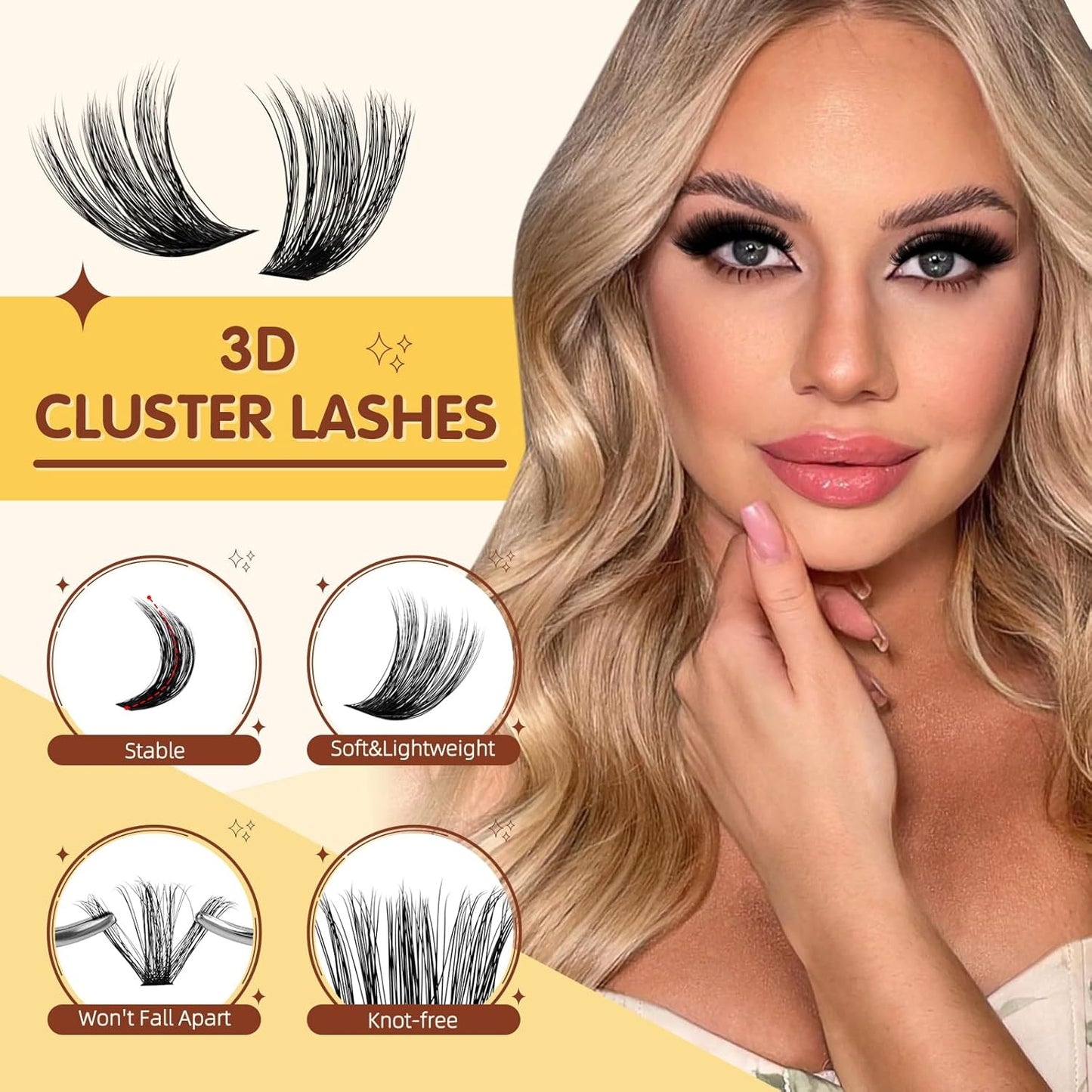QUEWEL DIY Lash Extension Kit, 300pcs Cluster Lashes Mixed 10-20mm Lash Clusters Kit with Lash Bond and Seal Waterproof, Lash Applicator and Brush, DIY Lash Extensions at Home(100D RR-KIT)