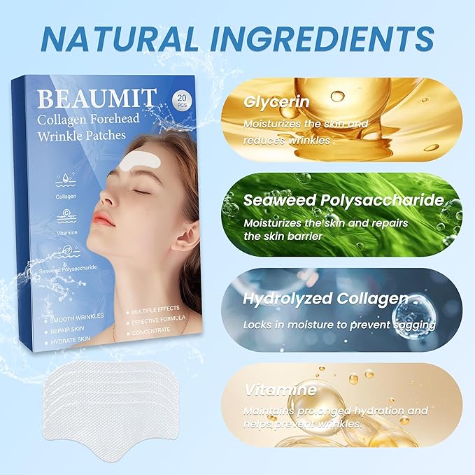Forehead Wrinkle Patches 20 PCS, Anti Wrinkle Patches With Collagen, Vitamin, Forehead Wrinkles Treatment For Smoothing & Softening Fine Lines (transparent)