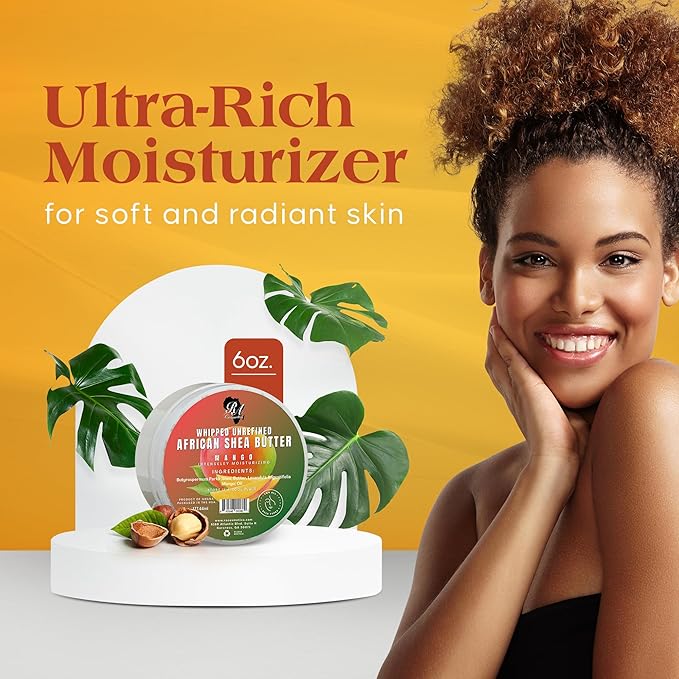 RA COSMETICS 100% African Shea Butter - Mango Scented, Anti-Aging Moisturizer, 6 Ounce