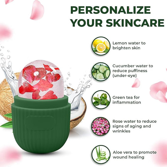 Luxury Cooling Ice Face Roller - Silicone Ice Mold for Face, Eyes, and Neck (Green)