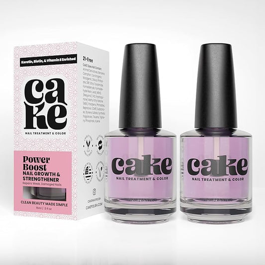 Strengthener, Nail Repair for Damaged Nails, Nail Hardener, Nail Strengthener & Growth, Professional Applicator Brush, Keratin, Vitamin E, & Biotin Enriched, CAKE Power Boost - 2 Pack (1 fl oz)