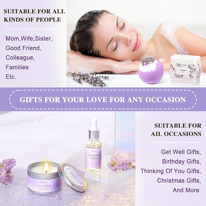 Gifts for Women Spa Lavender Bath Gifts Baskets for Women Mothers Day Gifts Birthday Gifts Relaxing Self Care Gift for Mom Her Auntie Sister Teacher Wine Tumbler Purple