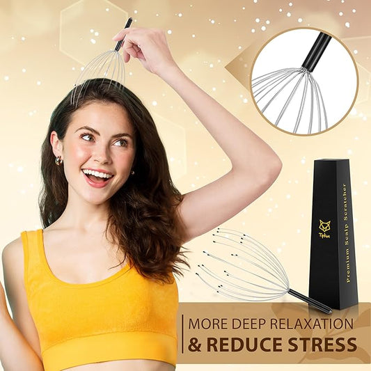 Head Massager 20 Fingers Scalp Massager Head Scratcher, Back Massage Back Scratcher, Stocking Stuffers for Scalp and Body Massage 2 Pack (Black)