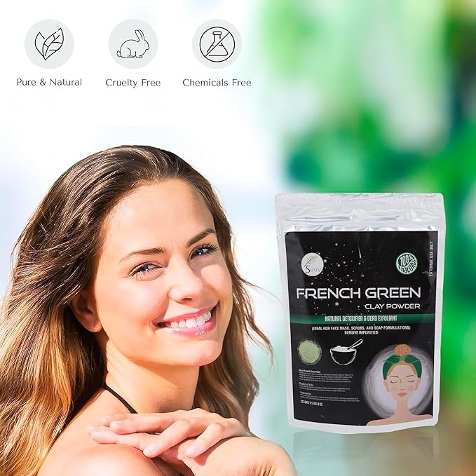 SVATV French Green Clay | Montmorillonite Powder | Rose Clay | Hydrating & Rejuvenate Skin | Natural Face Mask | DIY Clay For Men & Women - 227 Gram, Half Pound, 8 Ounce