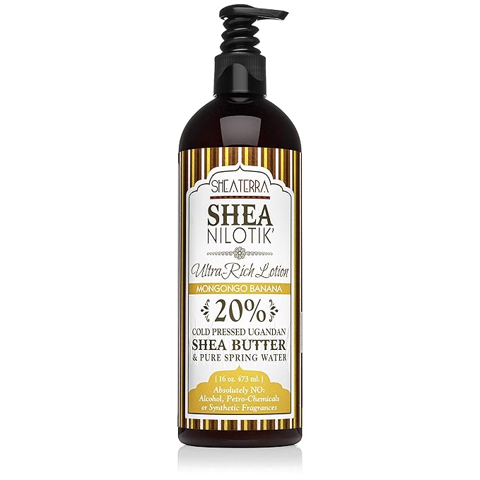 Shea Terra Organics Nilotik’ Shea Butter Ultra-Rich Lotion – Mongongo Banana | Natural Daily Moisturizer High in Vitamins & Fatty Acids with Antioxidant Properties to Soften & Protect Dry Skin– 16 oz