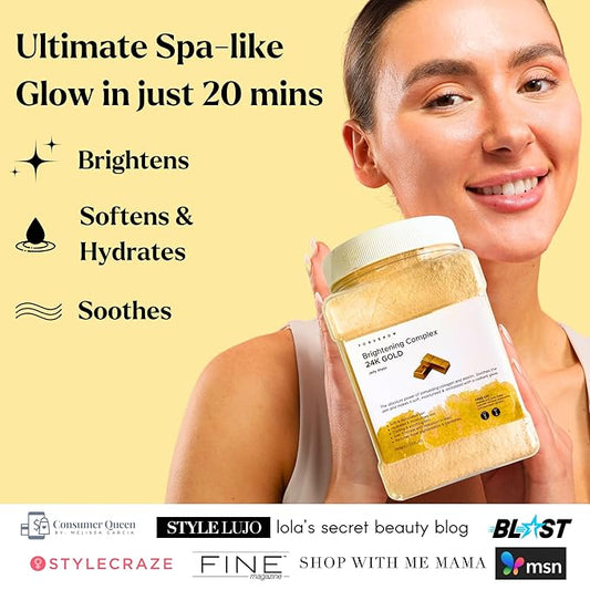 VogueNow Jelly Face Mask for Facials - 24K Gold Hydrating, Brightening & Nourishing Jelly Mask with Free Jade Roller & Spatula | Professional Hydrojelly Masks | Vajacial Jelly Mask Powder | 23 Oz Jar