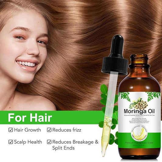 Premium Organic Moringa Oil Cold Pressed,Moringa Oil Unrefined for Hair & Skin Lightweight Face Oil, Natural Moisturizer in Glass Bottle 60ml