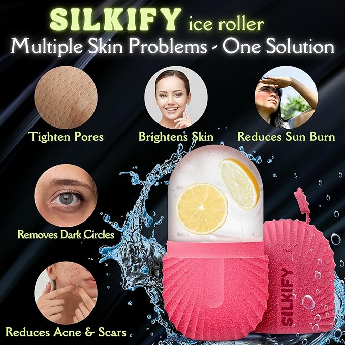 Ice Roller For Face - Facial Ice Roller for self Skin Care of all Types, Cold Face Ice Roller Facial Massager for Eye Puffiness relief, Wrinkles, Migraine & TMJ Relief Massager (Pink)
