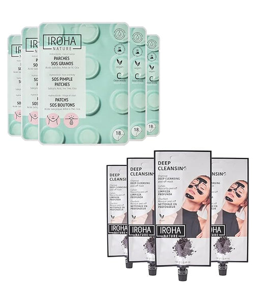 Salicylic Acid Pimple Patches (90 Patches in 5 Packs) + Activated Charcoal Peel-Off Mask (4 Pieces) -Acne Treatment with Tea Tree and Centella Asiatica & Green Tea Peel Off Mask-Total Bundle 10 pieces