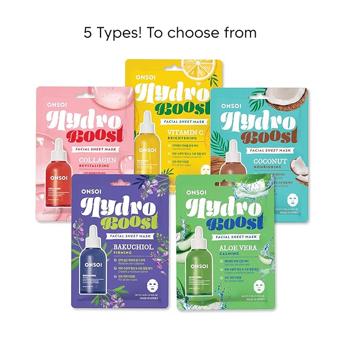 36PK ONSOI Hydro Boost Moisturizing Face Masks Skincare Korean Skin Care Facial Sheet Mask (36, 36PK Bakuchiol)