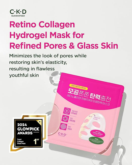 CKD Retino Collagen Boosting Hydrogel Face Mask (5ea) - Korean Overnight Jelly Mask for Glass Skin, Deep Moisturizing, and Pore Minimizing with Retinal & Low Molecular Collagen. Korean Skin Care