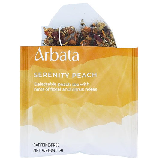 Arbata Serenity Peach Tea, 12 Pyramid Tea Bags Decaf Herbal Tea, Artisinal Naturally Flavored Caffeine Free Tea with Notes of Citrus, Apple, Pineapple