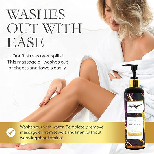 WHITESPIRIT Water Soluble Massage Oil - Large 11.83oz, Berry & Pomegranate Relaxing Aromatherapy, Warming Soothing Touch Plus Collagen