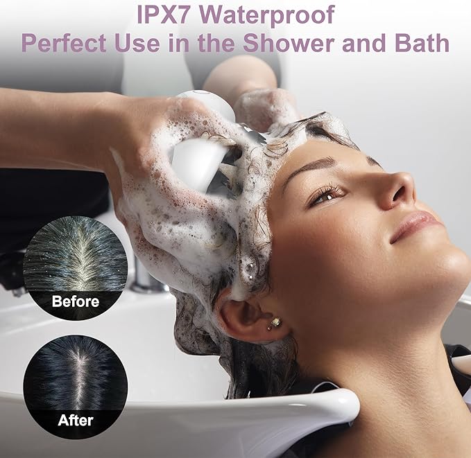 Electric Scalp Massager, Portable Head Stress Relax,IPX7 Waterproof Rechargeable Head Massager Scalp Stress Relax, Body for Deep Cleansing, Relief, Hair Growth (Silver)