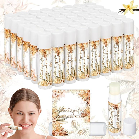 50 Pcs Wedding Bridal Shower Gifts Party Favors Bulk Floral Lip Balm Baby Shower Thank You Appreciation Gifts for Women Tea Bachelorette Party(Elegant)