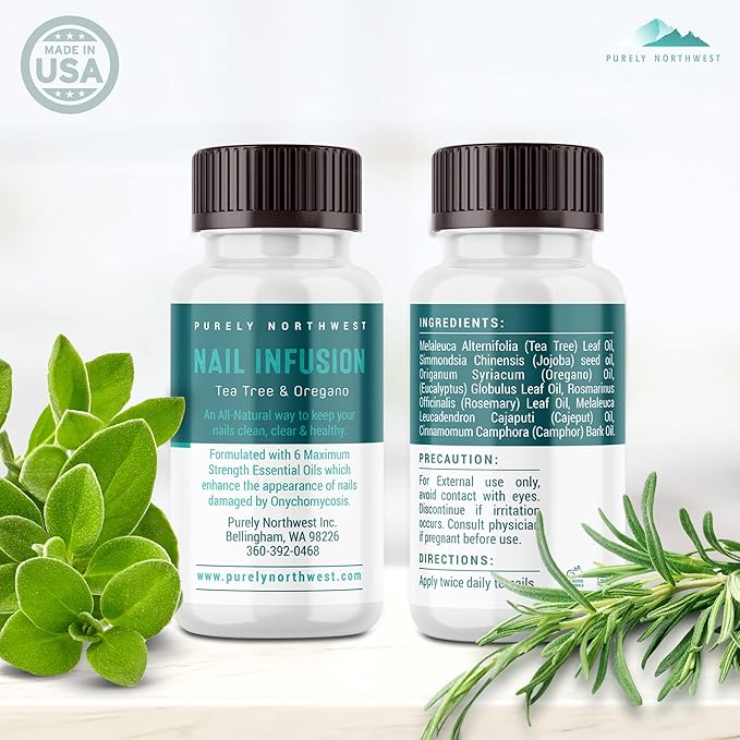 Extra Strength-Toenail Solution-100% All Natural-Tea Tree & Oregano-Effective for Thick, Discolored & Cracked Nails-Softens Dry Cracked Nails & Cuticles-by Purely Northwest 1oz