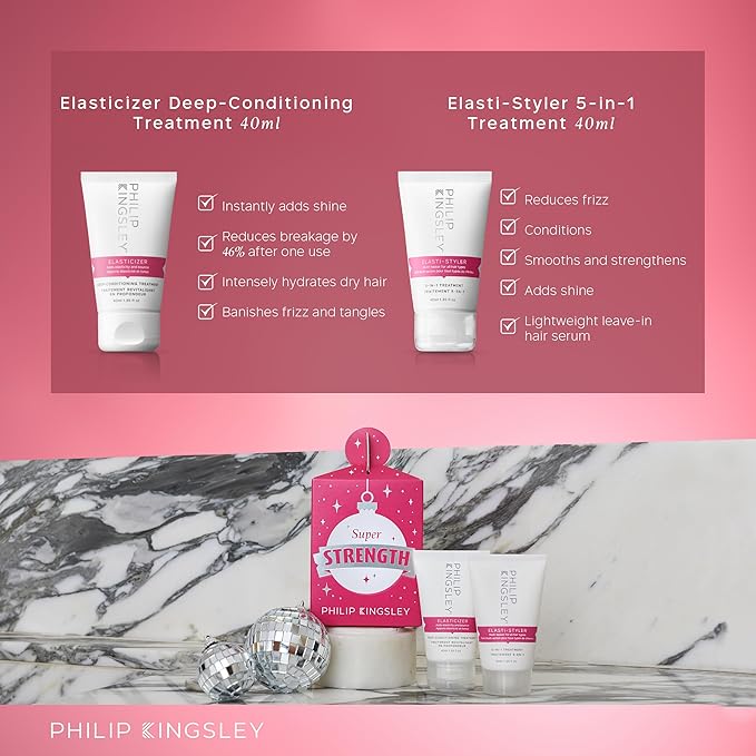 PHILIP KINGSLEY Retro Christmas Collection Super Strength Stocking Filler - Includes Elasticizer Deep-Conditioning Hair Mask Treatment and Elasti-Styler 5-in-1 Pre-Styling Serum