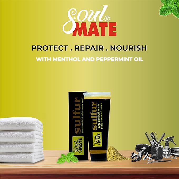 SOUL MATE Sulfur Anti-dandruff Hair Cream With Menthol (5.9oz) | Fast Relief With Herbal Extract | Scalp Treatment For Dry Itchy Scalp | Dandruff Free Hair Moisturizer