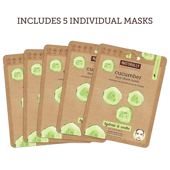 Soothing Cucumber Infused Sheet Mask, 5 Sheet Masks Included