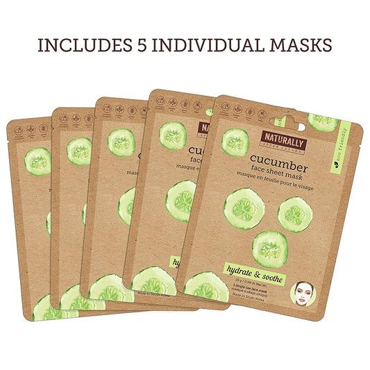 Soothing Cucumber Infused Sheet Mask, 5 Sheet Masks Included