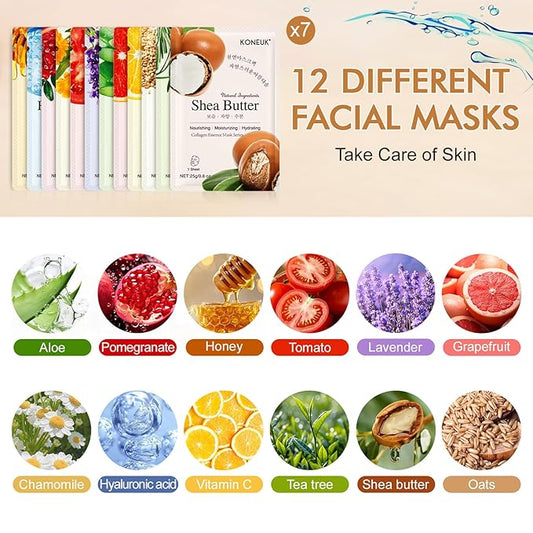 84 Pack Collagen Face Masks Skincare for Women, Hydrating and Moisturizing Sheet Face Masks for Women Skin Care, Face Mask Gifts Set for Spa Party, Bulk Facial Masks Suitable for All Skin Types