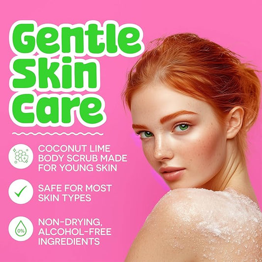BeYOUtiful Coconut Lime Body Sugar Scrub for Kids & Teens - Gentle Exfoliating Scrub with Shea, Sweet Almond Oil & Vitamin E, Cruelty-Free, 16 oz
