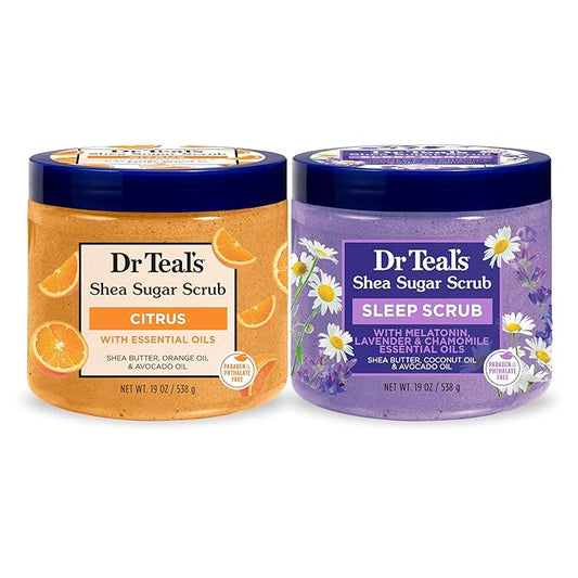 Dr Teal's Shea Sugar Body Scrub, Daytime/Nighttime with Vitamin C and Sleep Blend, 19 oz (Pack of 2)