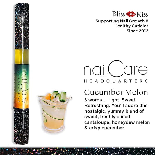 Cuticle Oil Pen for Nails - Nail Strengthener & Growth Nail Oil Serum for Damaged Nails, Hangnails w/Jojoba cuticle oil—Cucumber Melon Fragrance - Holographic Glitter Pens 4-Pack