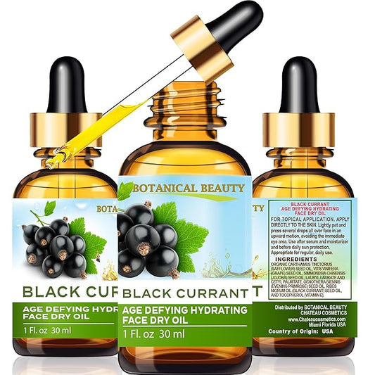 Botanical Beauty BLACK CURRANT AGE DEFYING FACE DRY OIL 100% Natural. Black Currant Oil, Evening Primrose, Grape Seed, Jojoba, Organic Safflower, Vitamin E. Face Moisturizer, Rejuvenate, Anti-aging