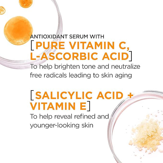 L'Oreal Paris Revitalift 12% Pure Vitamin C Serum, Vitamin E, Salicylic Acid, Brightening 1 oz + Moisturizer Sample
