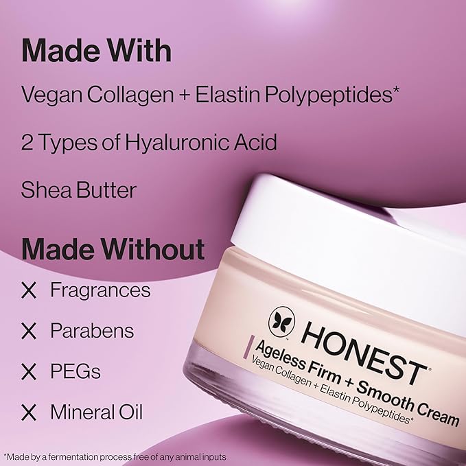 Honest Beauty Ageless Firm and Smooth Cream | Powered by Vegan Collagen and Elastin Polypeptides | Firmer, Smoother Looking Skin | Fragrance Free, EWG Verified, Vegan, Cruelty-Free | 1.7 fl oz