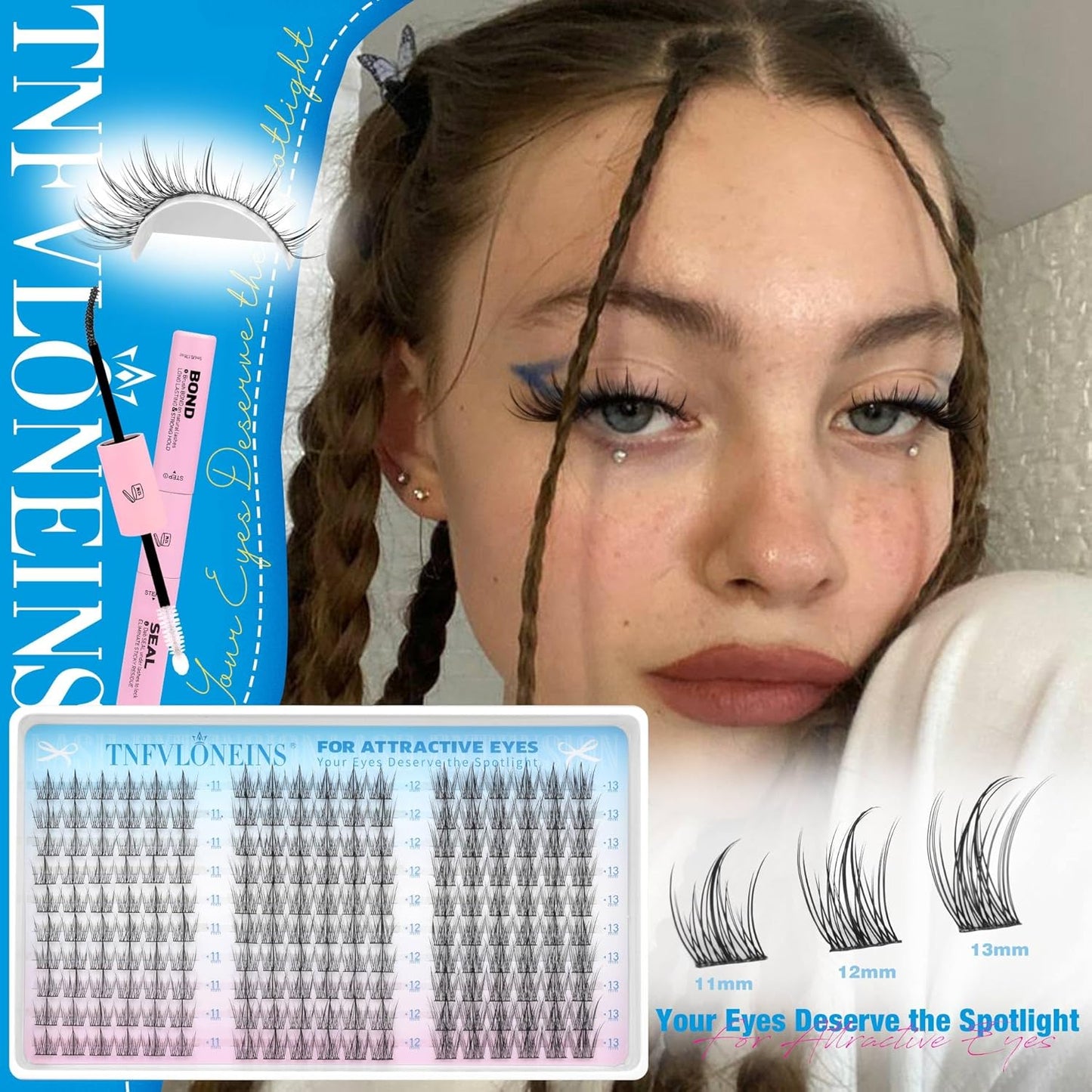 TNFVLONEINS Natural Lash Clusters Kit Wispy Lash Extension Kit Manga Eyelash Extension Kit Fairy Eyelash Clusters Kit DIY Eyelash Clusters Lashes 180Pcs Cluster Eyelash Extensions Individual Lashes