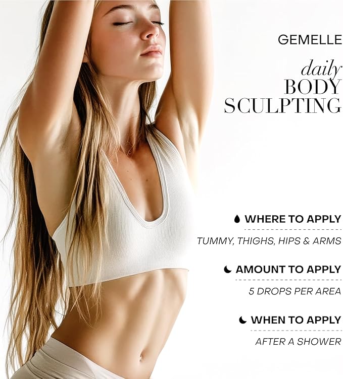 GEMELLE Lymphatic Body Sculpting Oil | 6X Award Winner | Anti-Cellulite, Stretch Marks, Scars, Bloating, Lymphatic Drainage | Helichrysum & Ylang-Ylang | Paraben-Free, Natural Skin Care 15ml