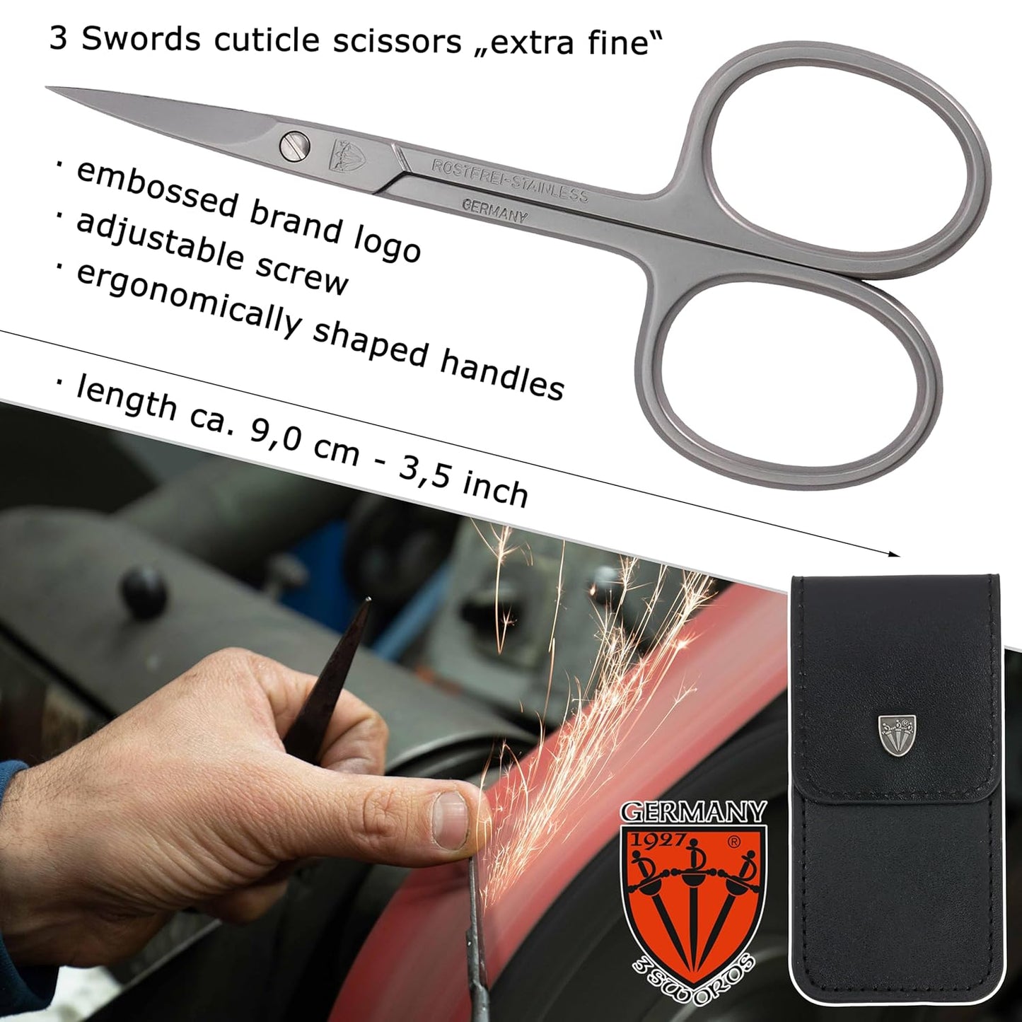 3 Swords Germany - brand quality STAINLESS STEEL INOX CURVED CUTICLE SCISSORS (1 PIECE) with case for manicure pedicure - nail care by 3 Swords - Made in Germany